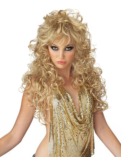 Perruque longue 80's pour femme blonde bouclée