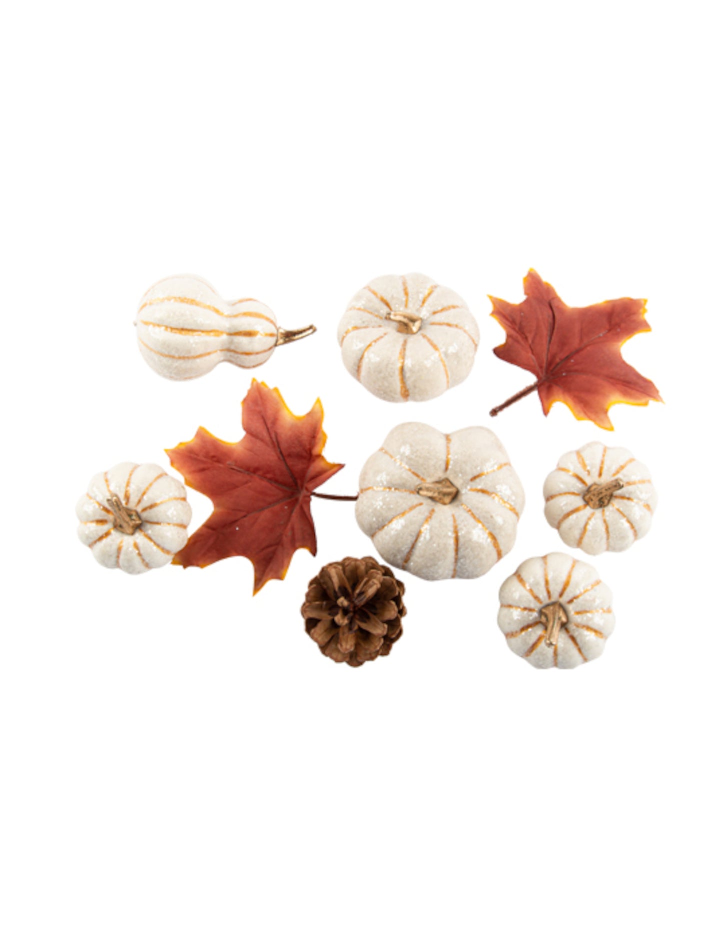 Set de 9 decorațiuni de toamnă: dovleci albi și frunze