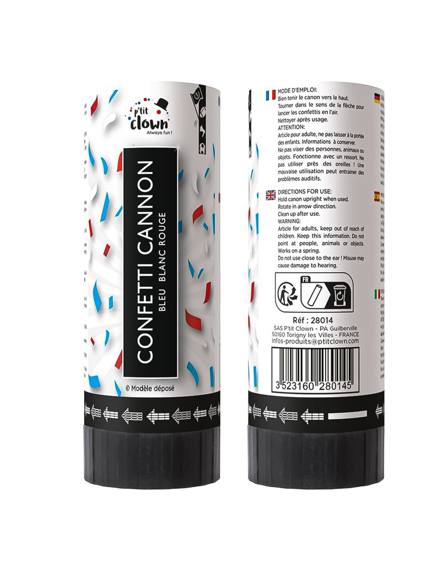 Set de 2 tunuri de confetti suporter Franța 11 cm