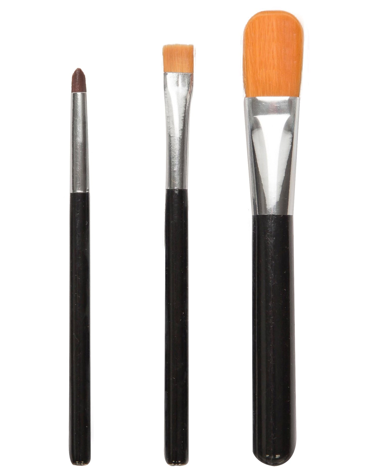 Lot de 3 pinceaux à maquillage pour adulte noir avec poils orange