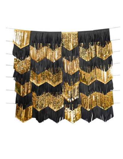 Lot de 7 guirlandes tassels de fête pour décoration noires et or