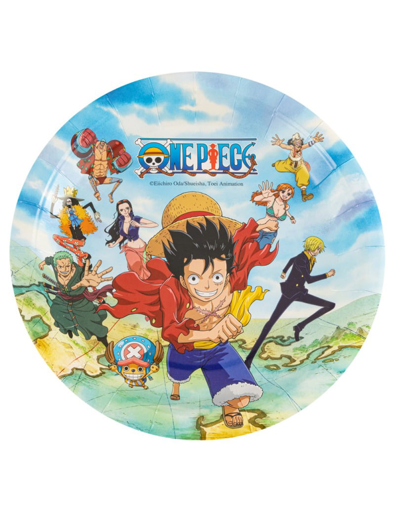 Assiettes en carton One Piece bleues avec Luffy et son équipage