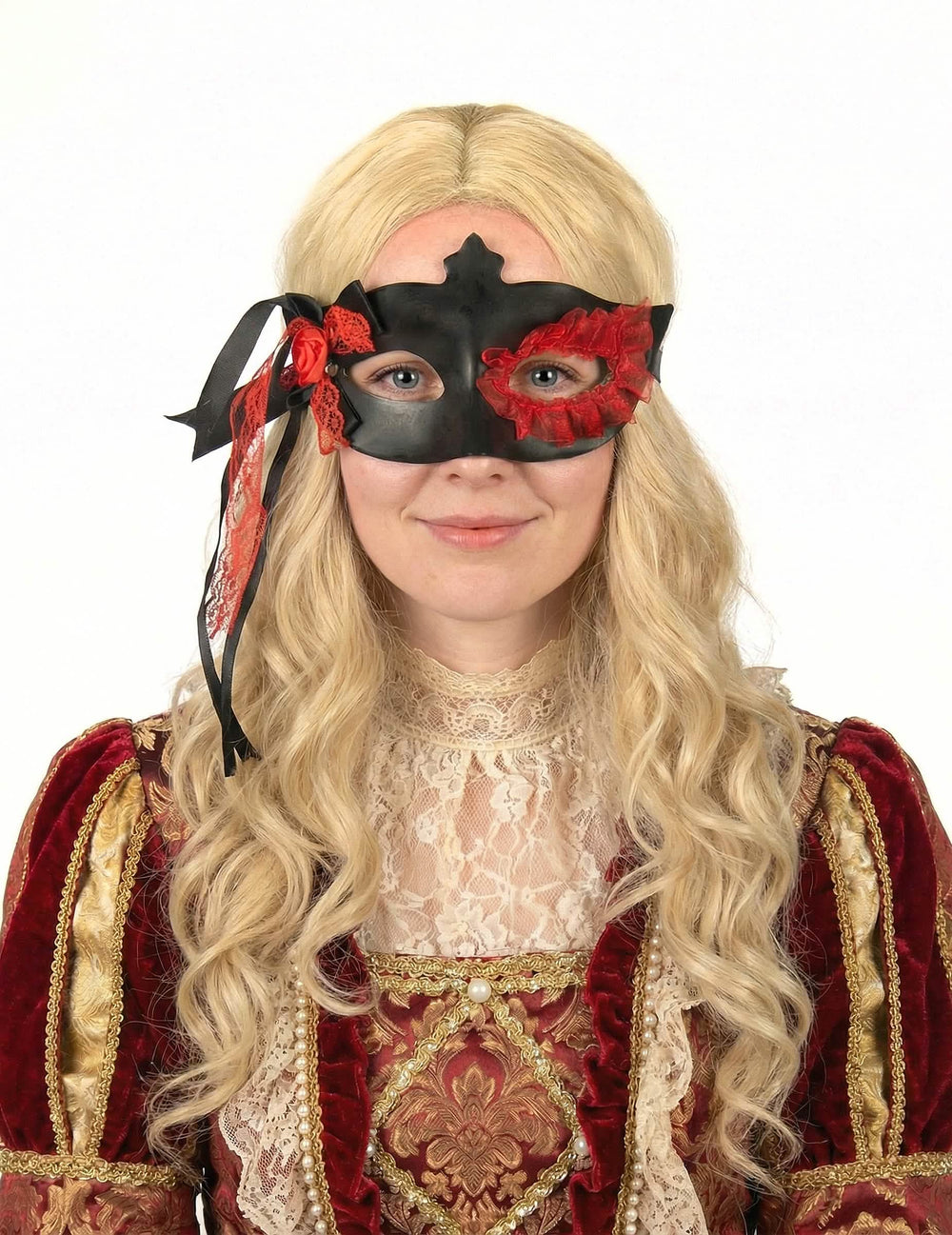 lup negru cu dantelă și floare roșie pentru femeie negru și roșu