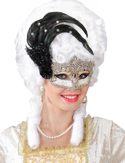 Loup vénitien dentelle et plumes adulte