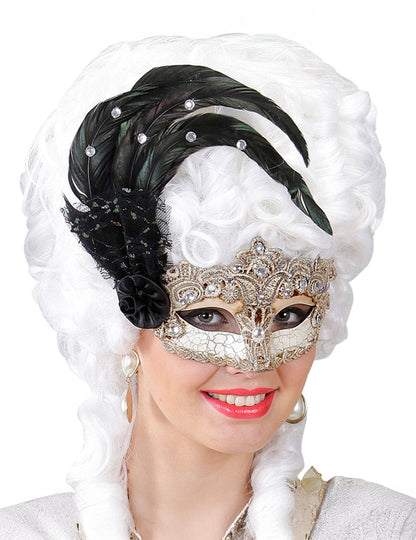 Loup vénitien dentelle et plumes adulte