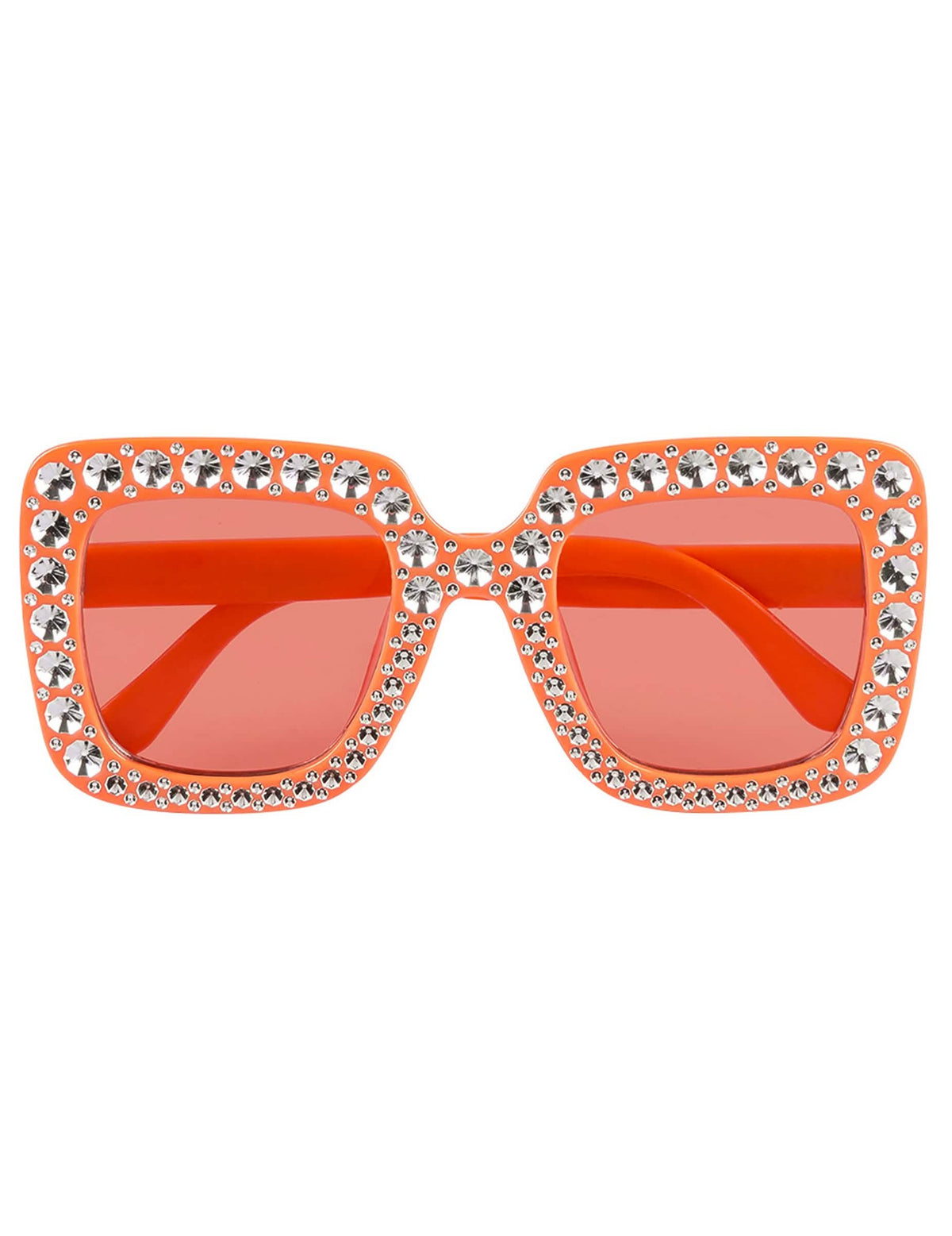 Détail de la face des lunettes à strass orange pour adulte