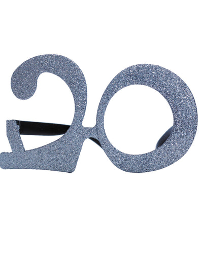 Lunettes âge à paillettes 20 ans pour adulte argentées