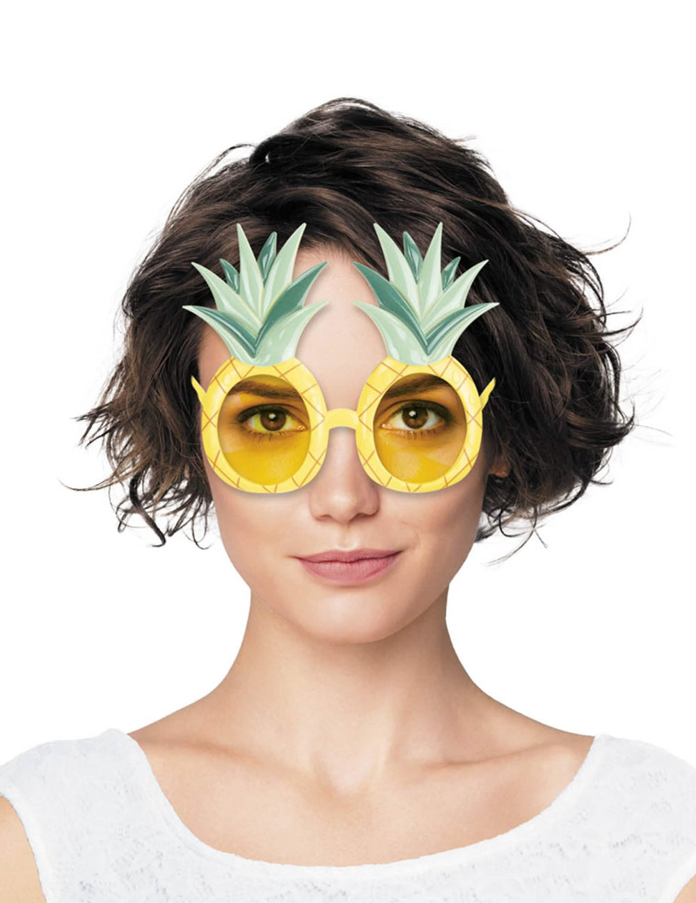 ochelari ananas pentru adult galben și verde cu lentile fumurii