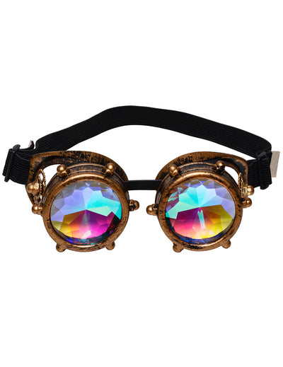 Lunettes avec verres prismes steampunk pour adulte bronze et irisées