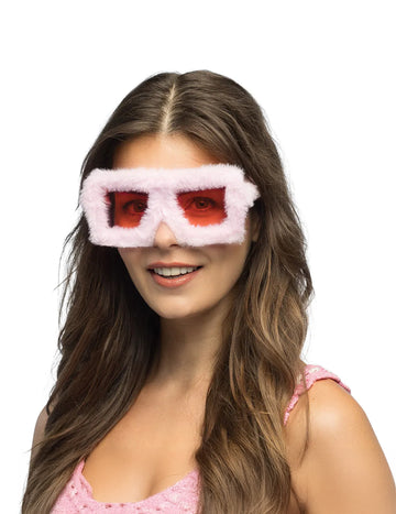 Ochelari de petrecere de pluș roz pentru adulți