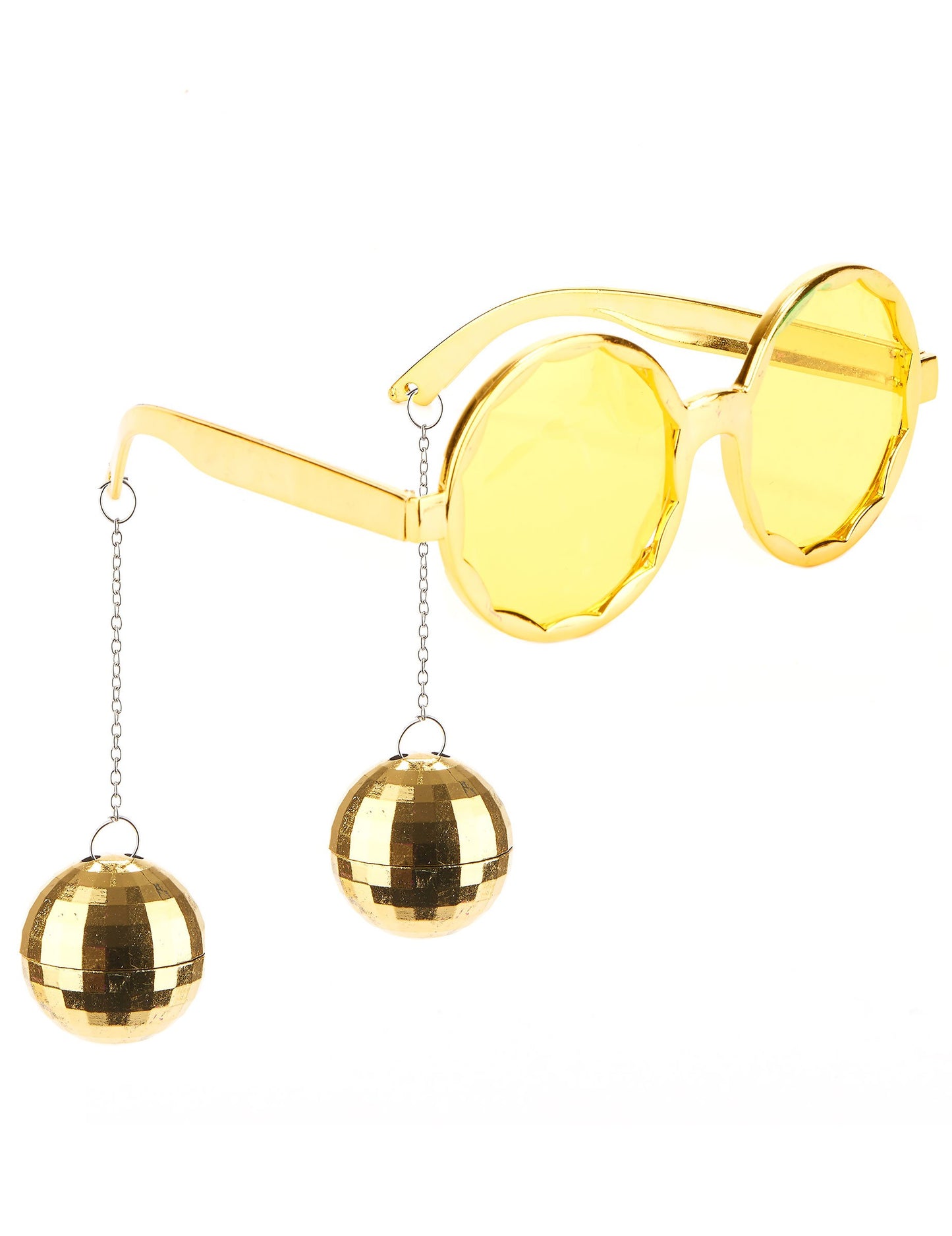Lunettes disco pour adulte dorées avec boules à facettes