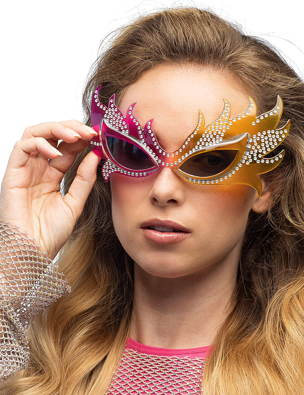 Lunettes flammes à strass pour adulte rose et orange