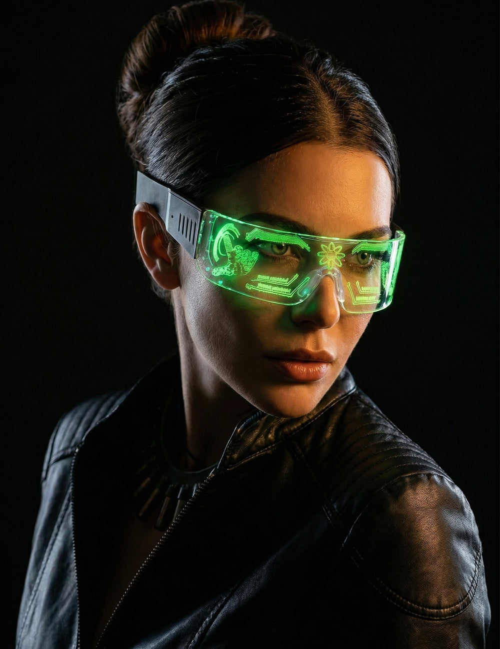 Lunettes futuristes avec LED pour adulte verte à motifs lumineux
