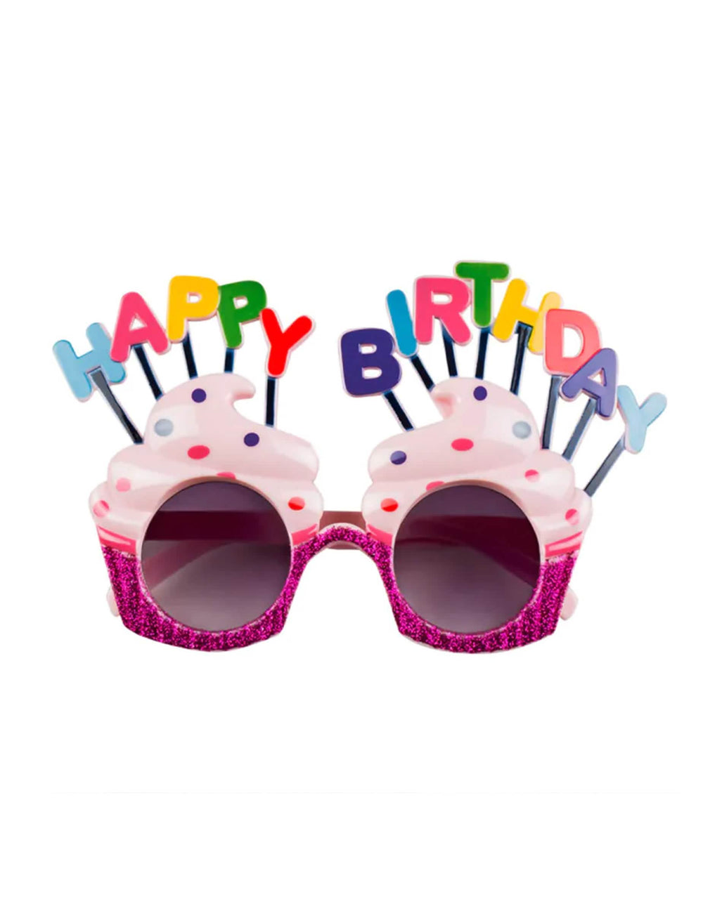Vedere din față a ochelarilor Happy Birthday cupcake pentru adult