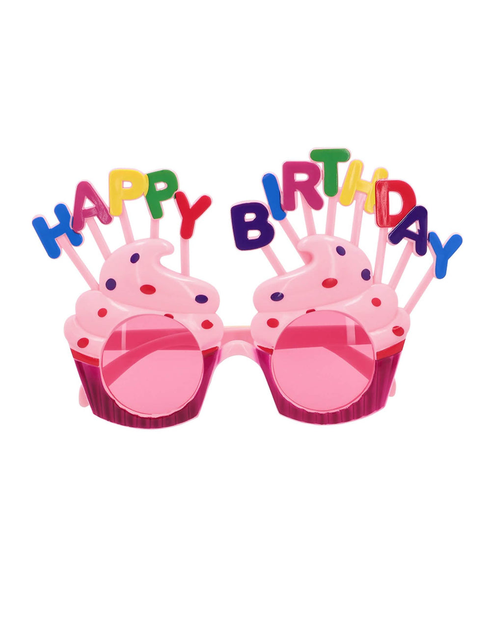 Vedere din față a ochelarilor Happy Birthday cupcake pentru adult