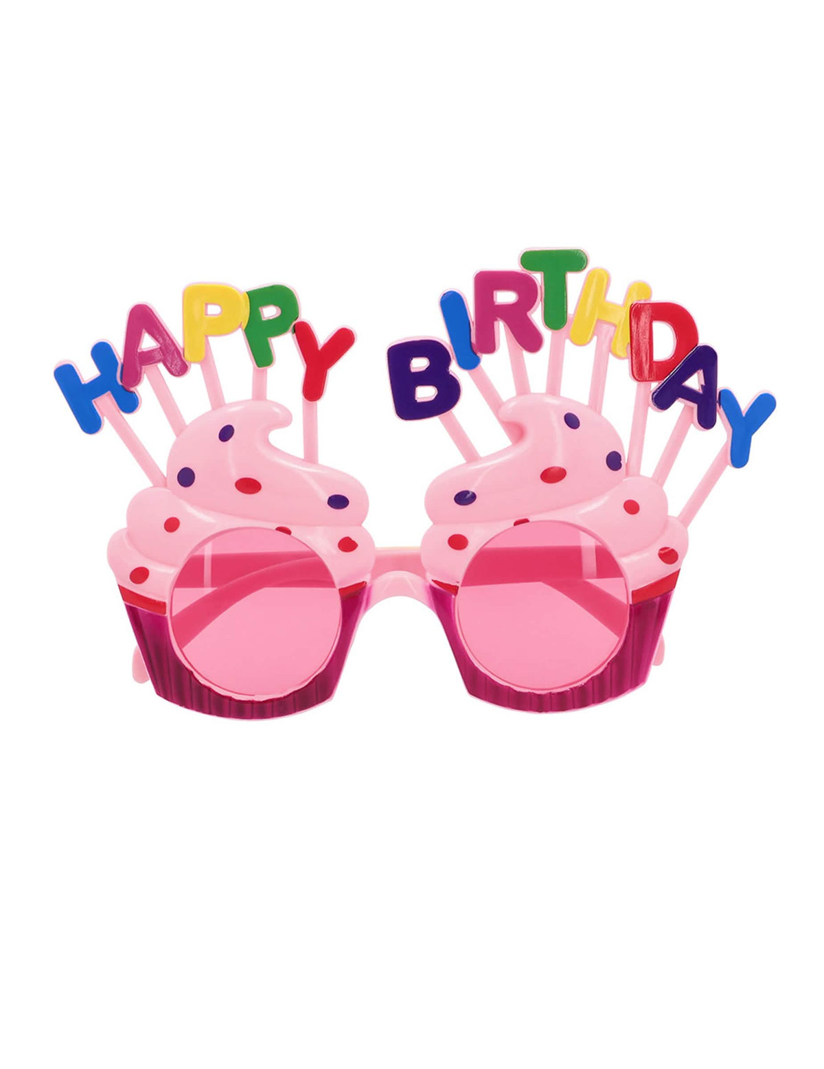 Vedere din față a ochelarilor Happy Birthday cupcake pentru adult