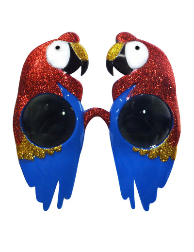 Lunettes perroquet paillettées pour adulte rouges et bleues