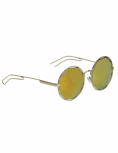 Vue de face des lunettes rondes rétro métalliques pour adulte argentées