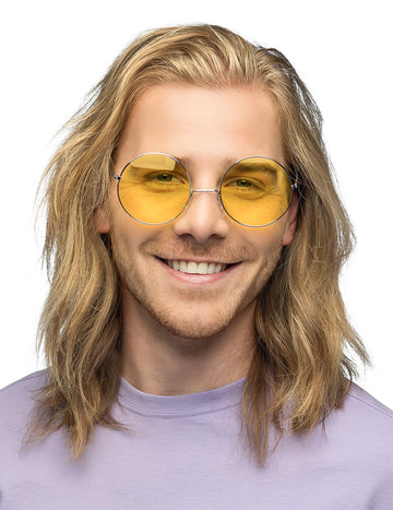 Lunettes rondes jaunes hippies géantes
