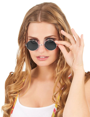 Lunettes rondes noires de hippie adulte