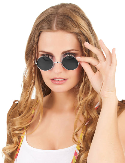 Lunettes rondes noires de hippie adulte