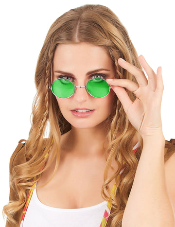 Lunettes rondes vertes de hippie adulte