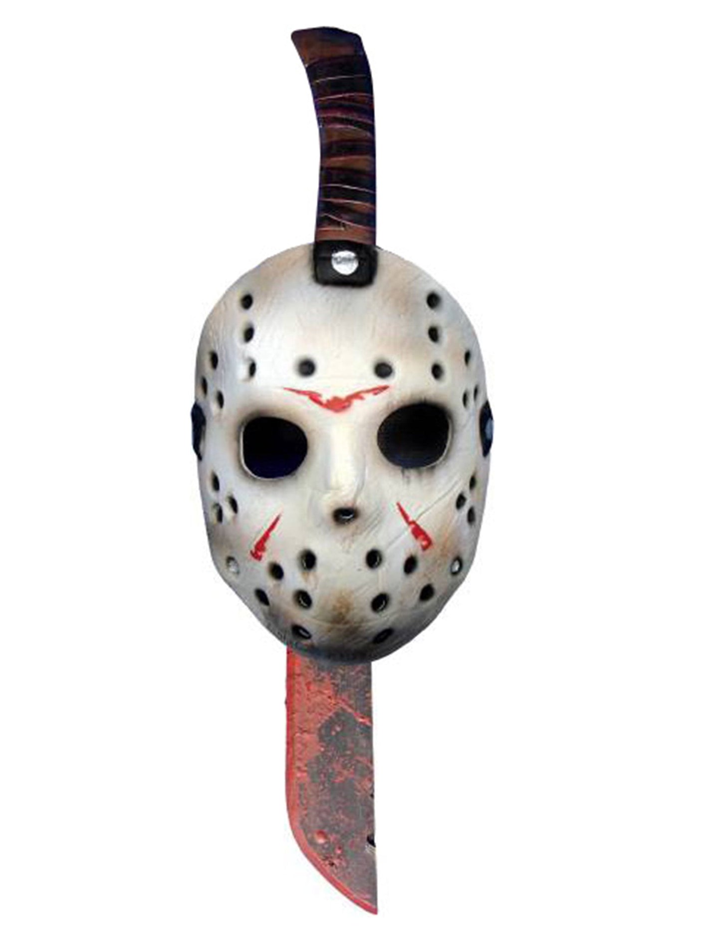 Machette et masque en plastique Jason Vendredi 13 pour adulte blanc avec machette ensanglantée
