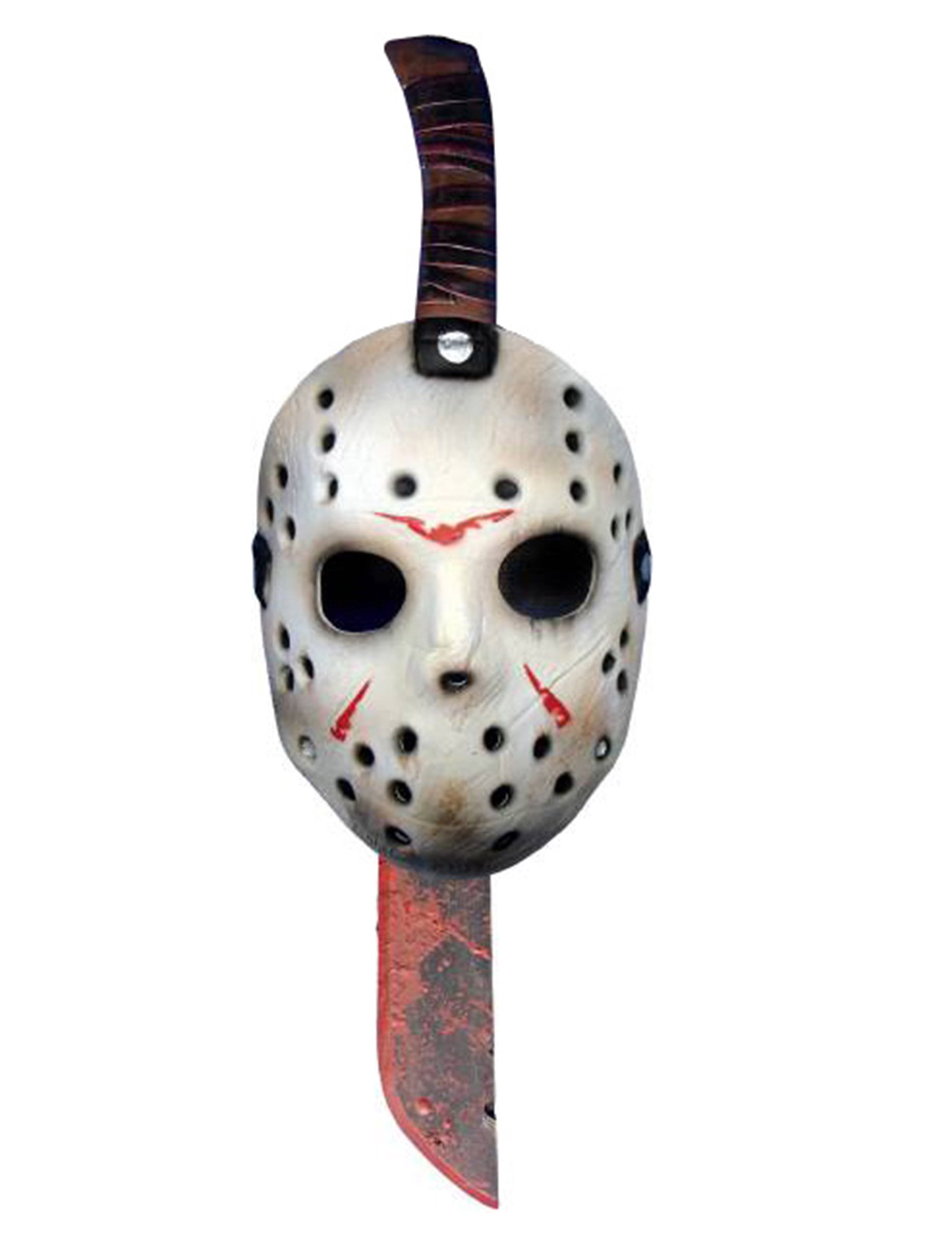 Machette et masque en plastique Jason Vendredi 13 pour adulte blanc avec machette ensanglantée