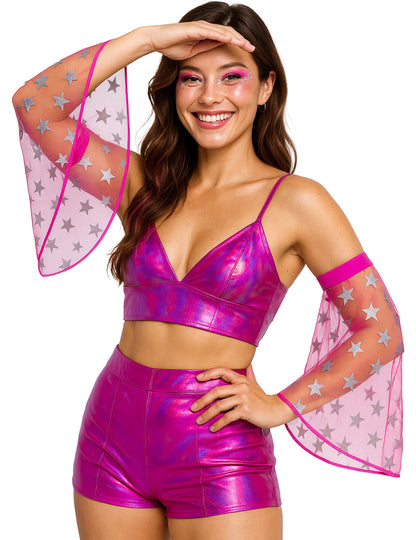 Manșete disco cu stele roz 