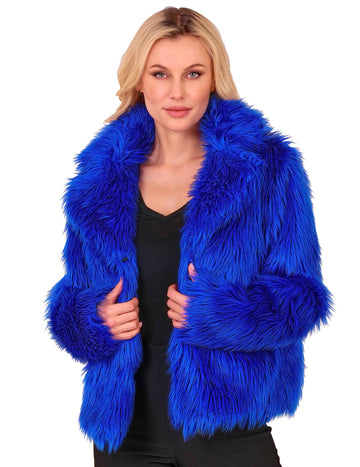 Palton din blană artificială albastru închis pentru adulți 