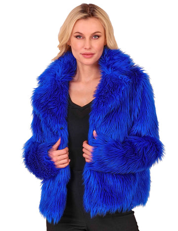 Palton din blană artificială albastru închis pentru adulți 