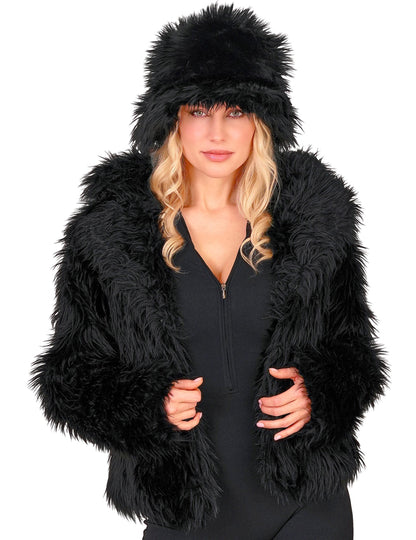 Haină neagră din blană artificială pentru adulți