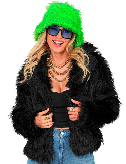 Haină neagră din blană artificială pentru adulți