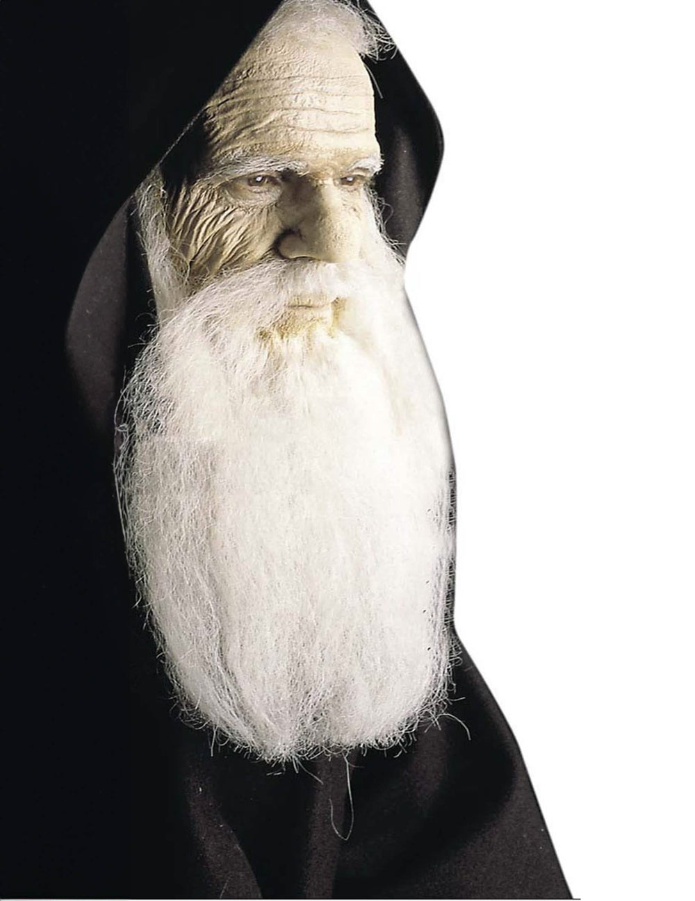 machiaj piele oribilă halloween pentru adult cu barbă albă și glugă neagră