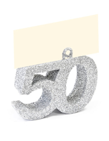 Cartonaș de numărare cu sclipici argintiu 50, 4 x 4 x 1,5 cm cm cu etichetă cu nume