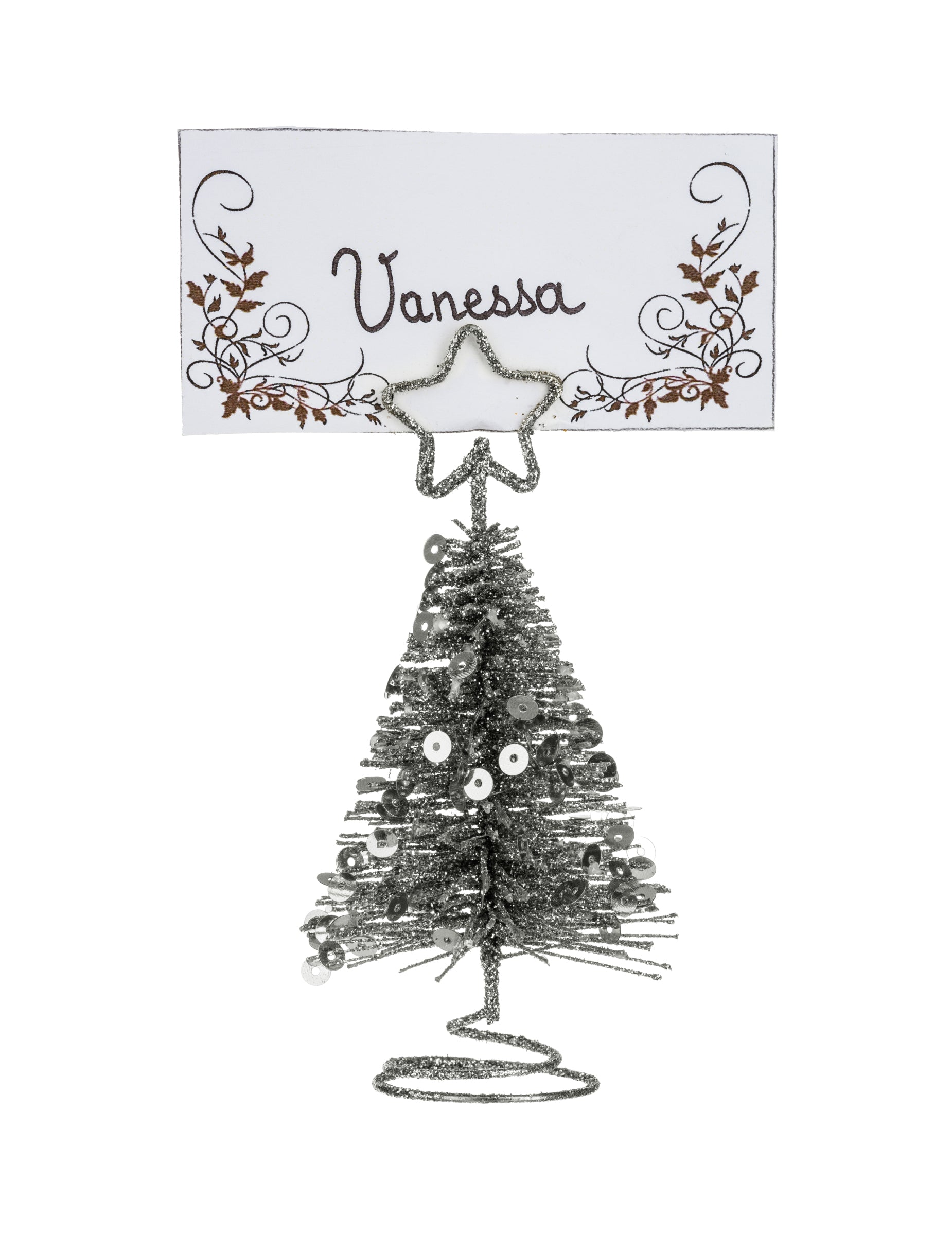 Marque places sapin pour noël argenté en métal