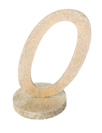 Centru de masă numărul 0, lemn strălucitor, culoare șampanie 20 cm cu bază stabilă