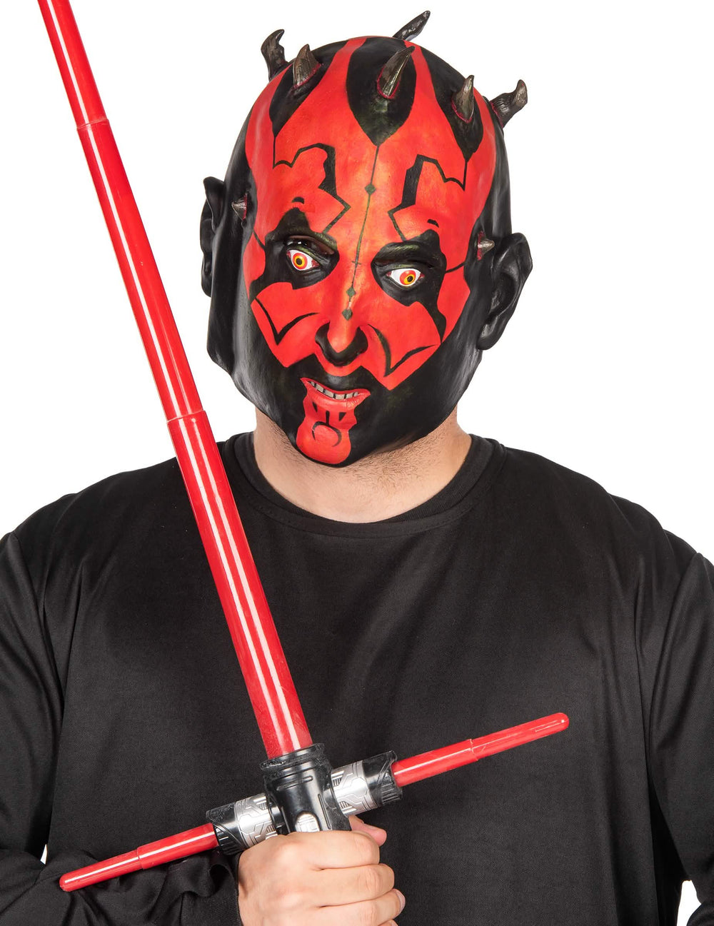 Mască 3/4 Darth Maul Star Wars pentru adult roșu și negru cu coarne
