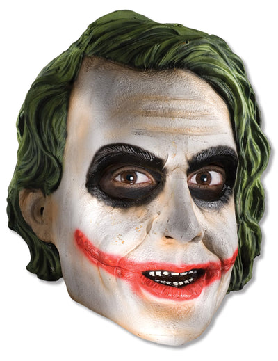 Masque 3/4 Joker the Dark Night™ pour adulte blanc avec maquillage noir et rouge et cheveux verts