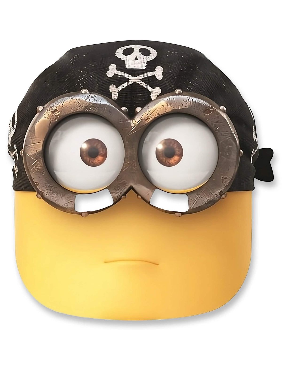 Mască din carton pirate Minions™ pentru copil galben cu bandană neagră și cap de mort