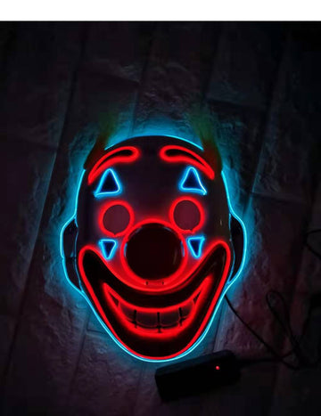 Masque clown fou avec LED pour adulte rouge et bleu