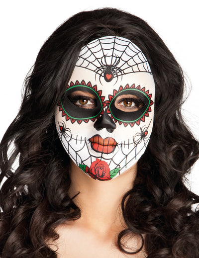 Masca Dia de los Muertos cu păianjeni pentru adulți alb cu motive colorate