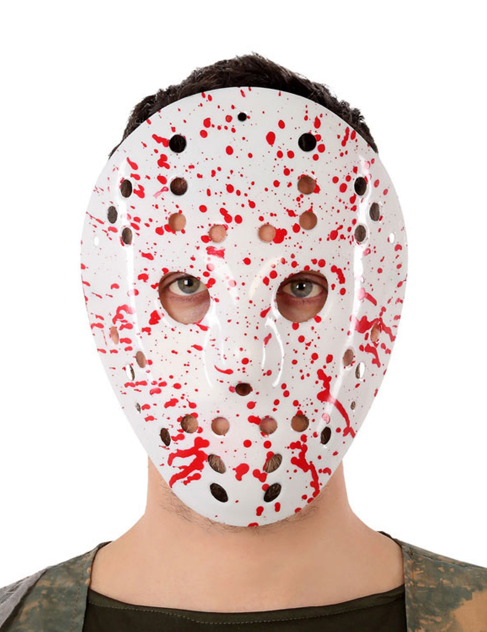 Masque de hockey ensanglanté pour adulte blanc avec éclaboussures rouges