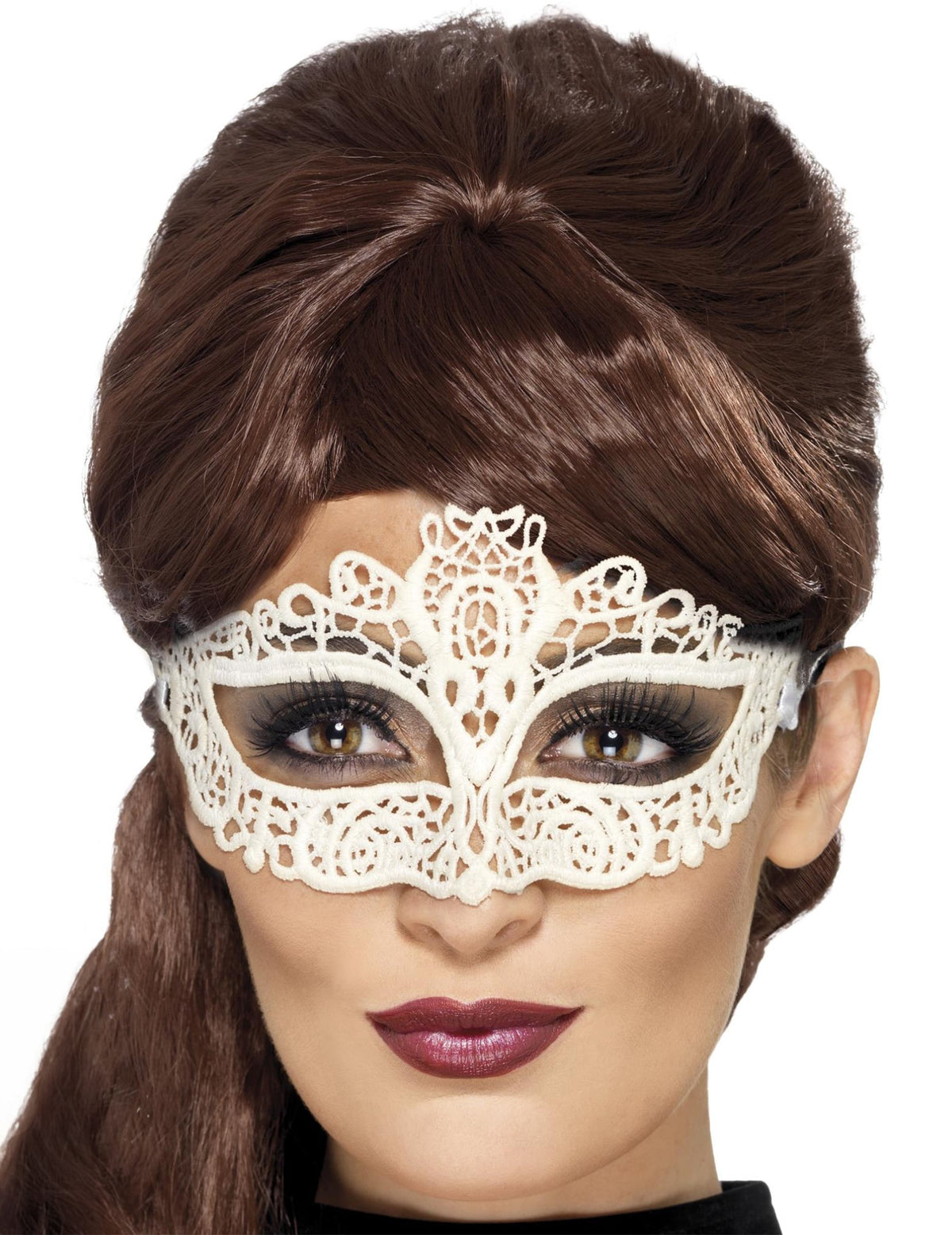 Vue de face du masque dentellé pour femme blanc