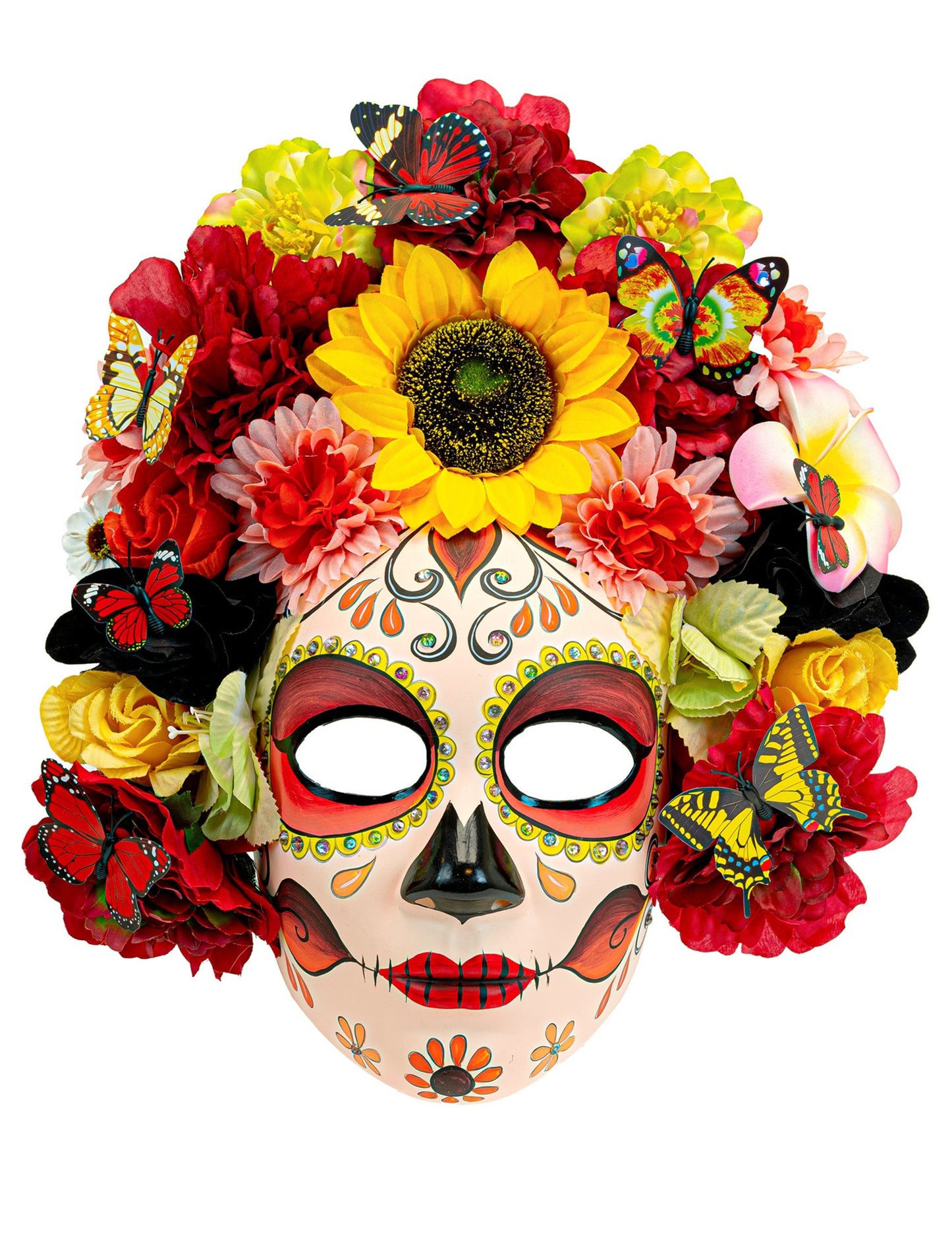 Mască de Ziua Morților cu flori și fluturi (adult)