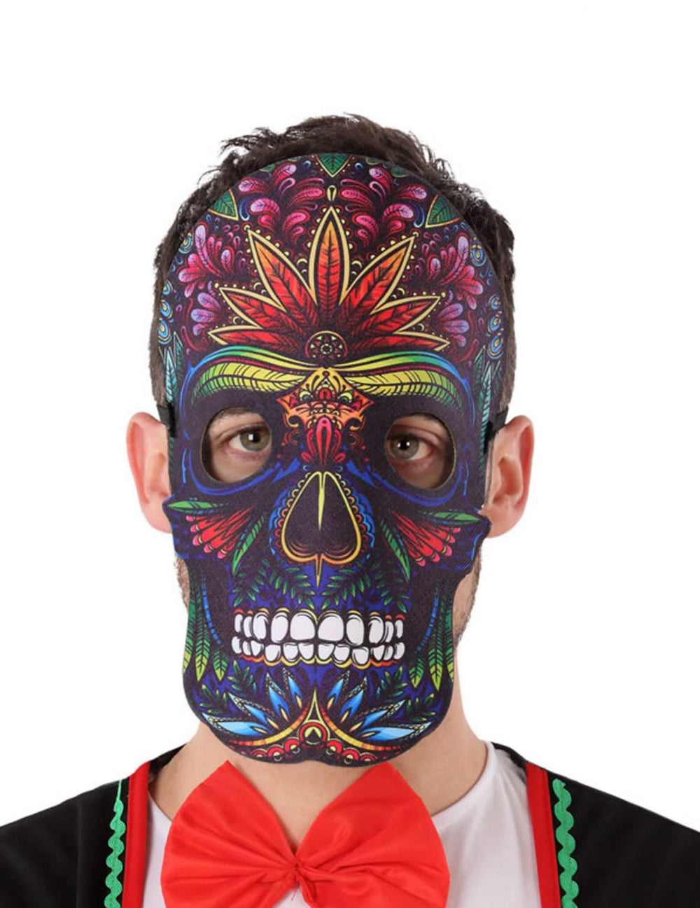 Masque dia de los muertos effet cuir et feutre pour adulte multicolore à motifs floraux