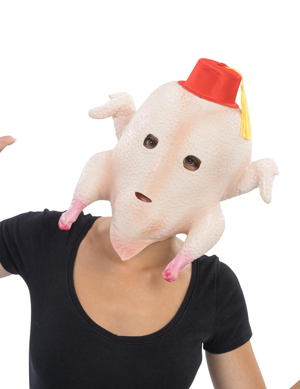 Vue de face du masque de dinde avec chapeau