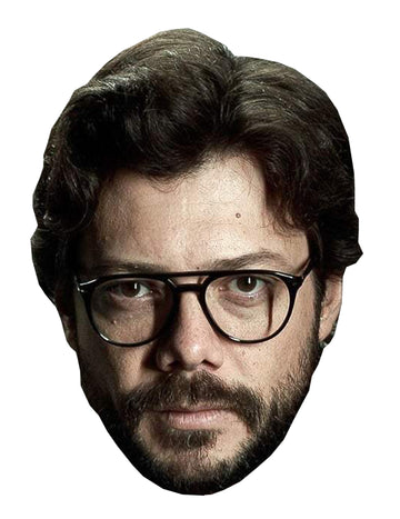 Masque en carton Álvaro Morte pour adulte réaliste avec lunettes et barbe