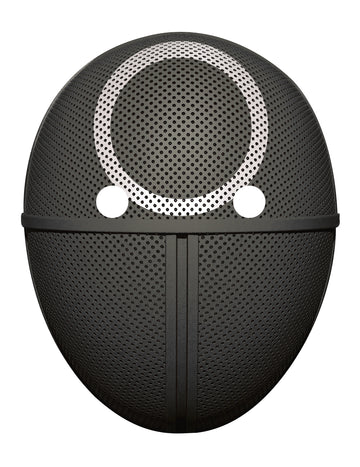 Masque en carton plat gardien de jeu pour adulte noir avec motif rond blanc