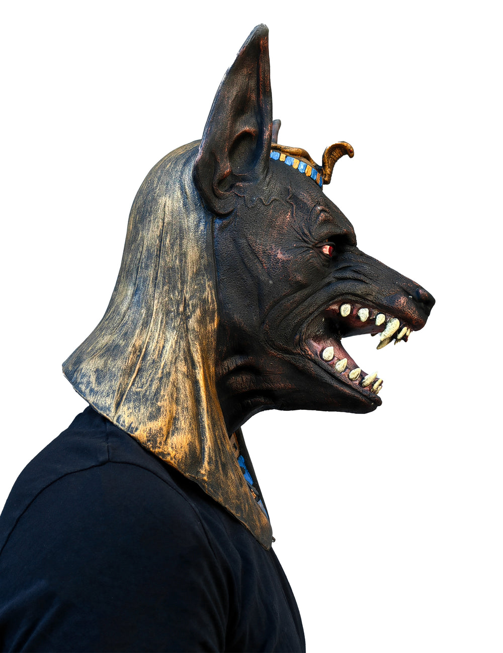 Masque intégral Anubis pour adulte noir et or vue de profil